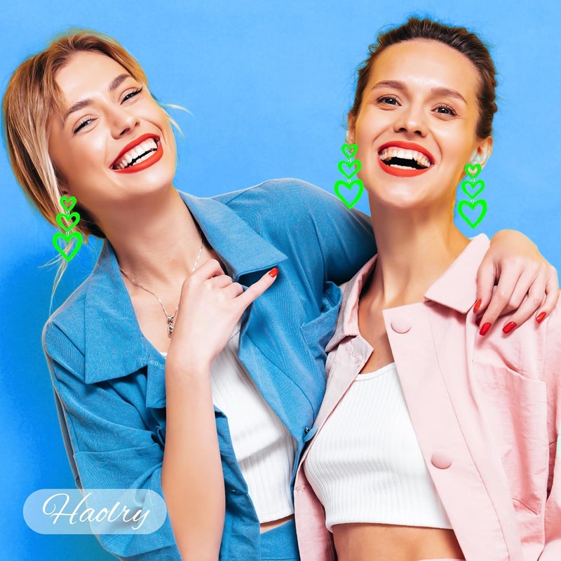 HOLYRY Neon Heart Earrings for Women Acrylic Neon Earrings 80s 90s Outfit for Women Glow Party Accessories Gifts Hot Pink Orange Green Yellow - Image 3